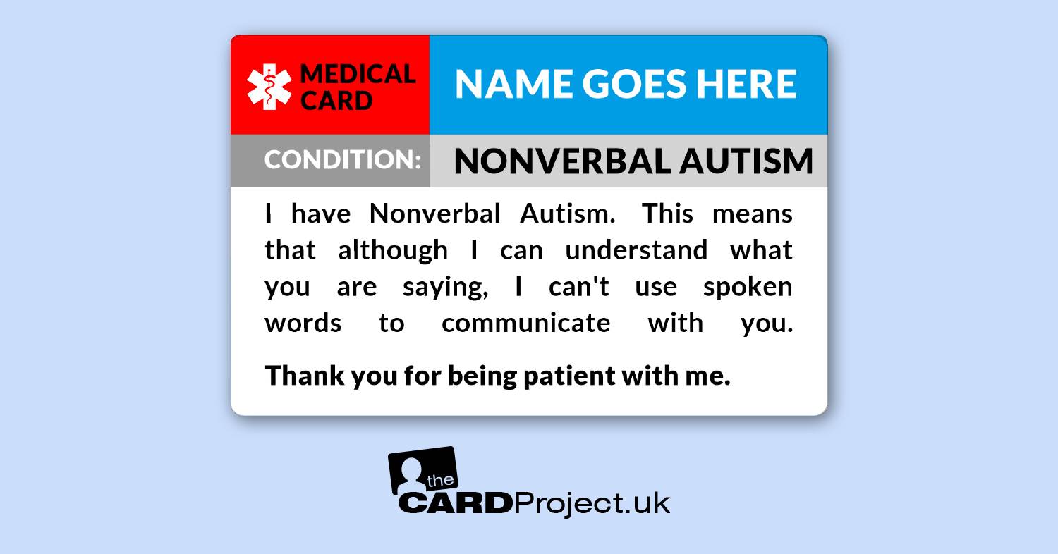 Nonverbal Autism Awareness Medical ID Alert Card  (FRONT)